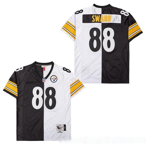 Men's Pittsburgh Steelers #88 Lynn Swann Black White Split  1975 Throwback Jersey