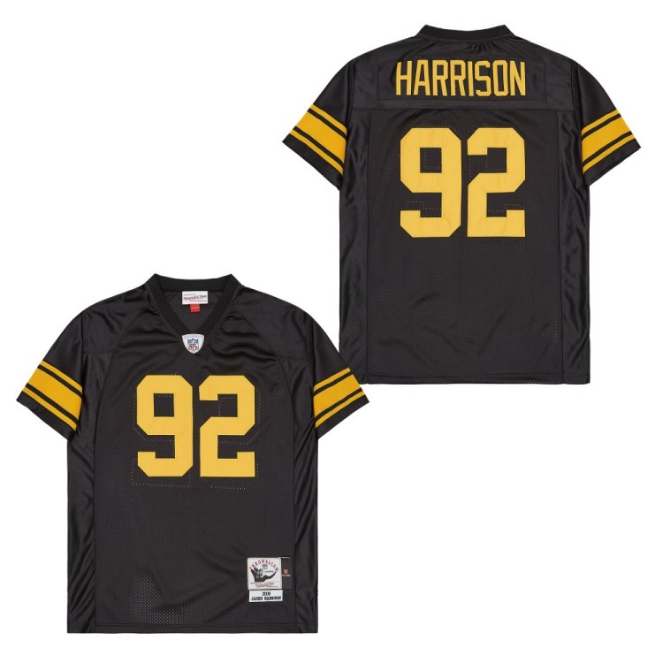 Men's Pittsburgh Steelers #92 James Harrison Black Yellow 2008 Throwback Jersey