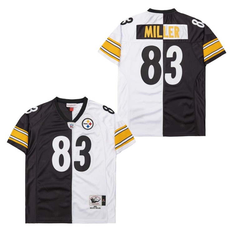 Men's Pittsburgh Steelers #83 Heath Miller Black White Split 2005 Throwback Jersey