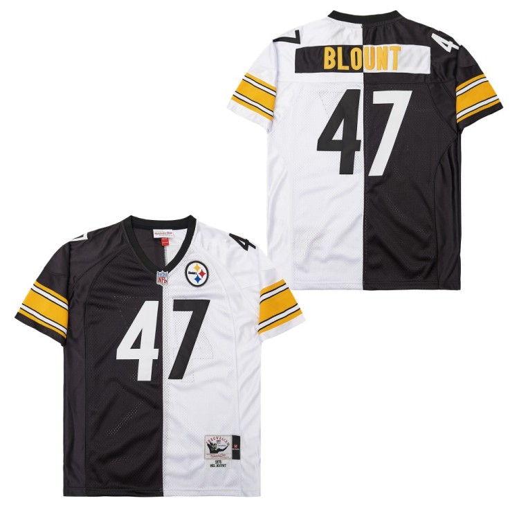 Men's Pittsburgh Steelers #47 Mel Blount Black White Split 1975 Throwback Jersey