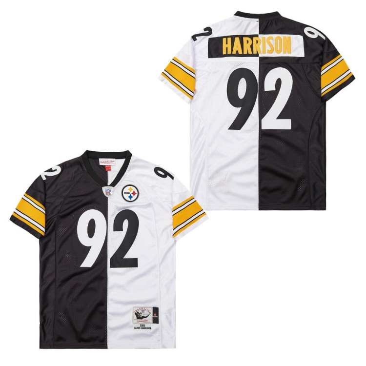 Men's Pittsburgh Steelers #92 James Harrison Black White Split 2005 Throwback Jersey