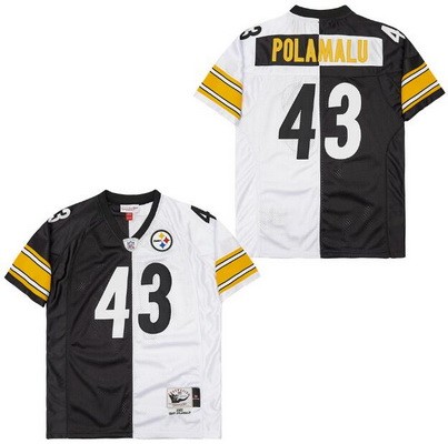 Men's Pittsburgh Steelers #43 Troy Polamalu Black White Split 2005 Throwback Jersey