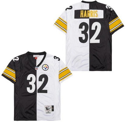 Men's Pittsburgh Steelers #32 Franco Harris Black White Split 1975 Throwback Jersey