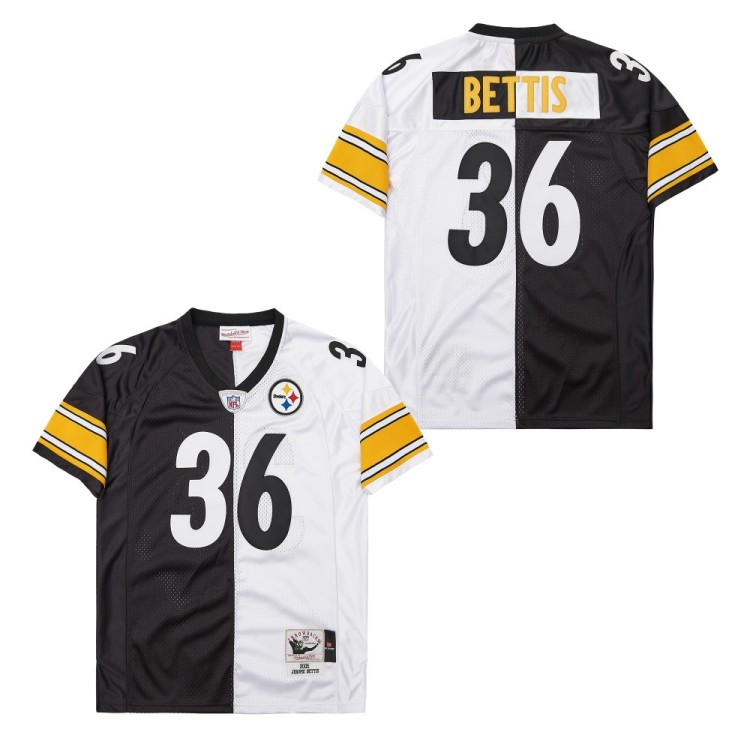 Men's Pittsburgh Steelers #36 Jerome Bettis Black White Split 2005 Throwback Jersey