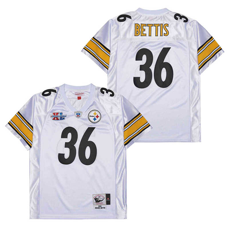 Men's Pittsburgh Steelers #36 Jerome Bettis White 2005 Super Bowl XL Throwback Jersey