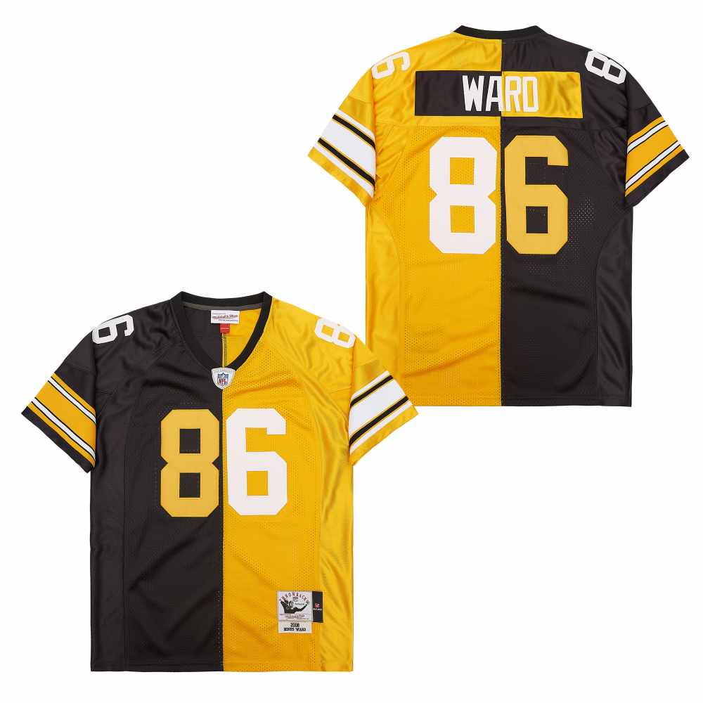 Men's Pittsburgh Steelers #86 Hines Ward Black Yellow Split 2005 Throwback Jersey