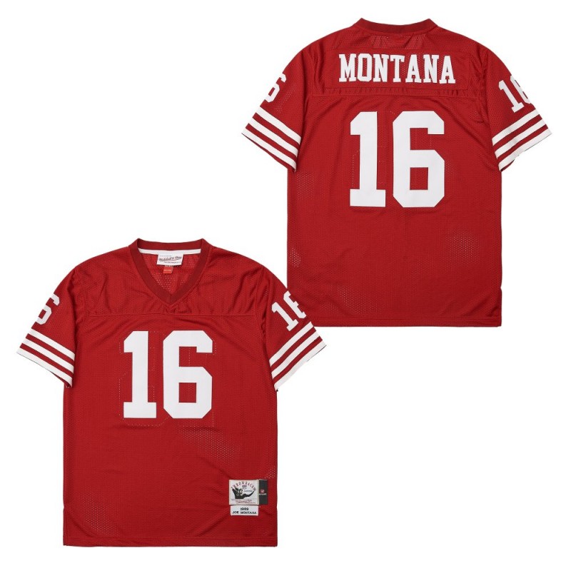 Men's San Francisco 49ers #16 Joe Montana Scarlet 1989 Throwback Jersey