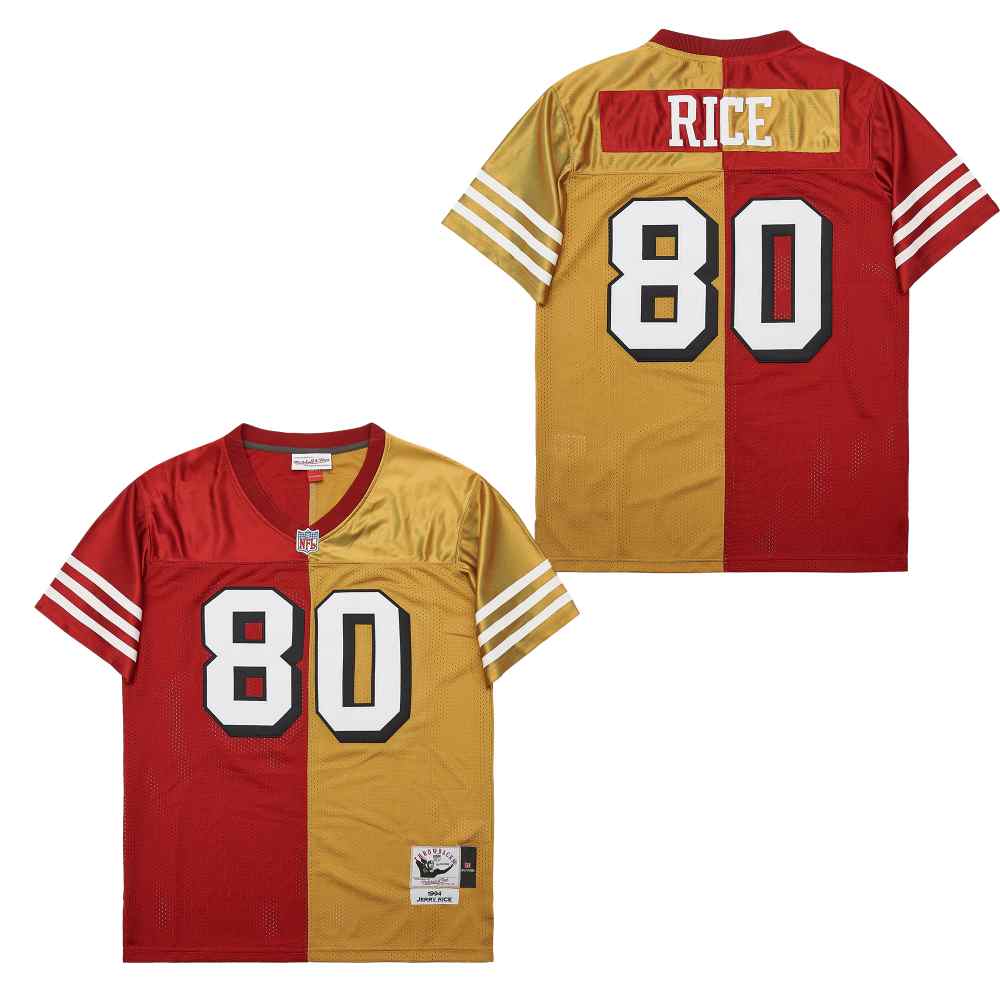 Men's San Francisco 49ers #80 Jerry Rice Red Gold Split 1994 Throwback Jersey