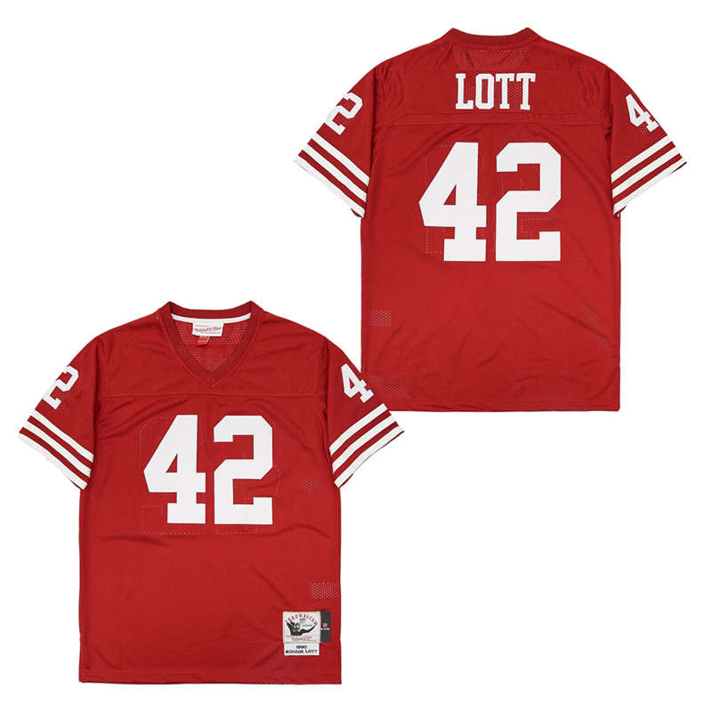 Men's San Francisco 49ers #42 Ronnie Lott Scarlet 1990 Throwback Jersey