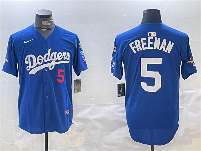 Men's Los Angeles Dodgers #5 Freddie Freeman Royal 2024 World Series Champions With Fernando Memorial Patch Alternate Limited Stitched Baseball Jersey