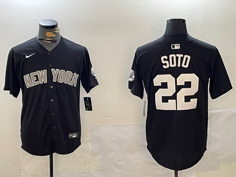 Men's New York Yankees #22 Juan Soto Black With Patch Limited Stitched Baseball Jersey