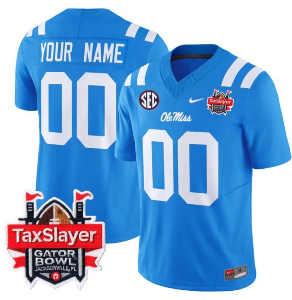 Custom Nike Ole Miss Rebels Jersey 2024 Gator Bowl Patch FUSE Vapor Limited Stitched NCAA Football V2 Powder Blue