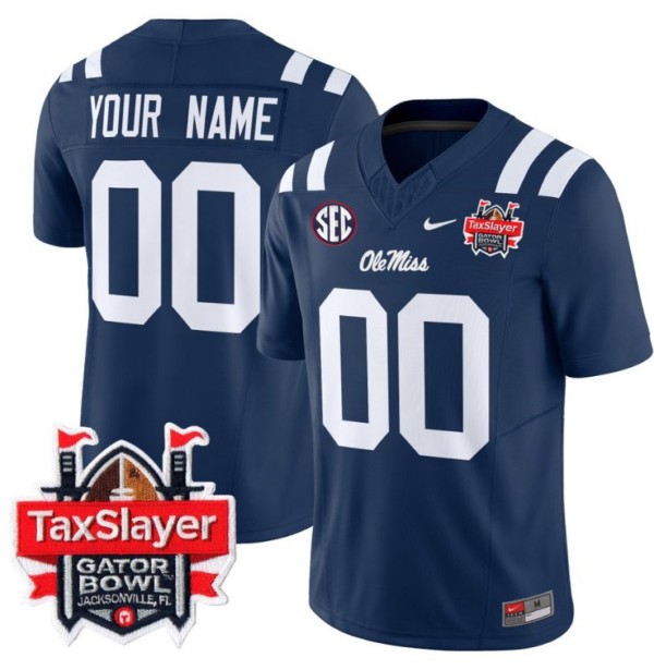 Custom Nike Ole Miss Rebels Jersey 2024 Gator Bowl Patch FUSE Vapor Limited Stitched NCAA Football V2 Navy