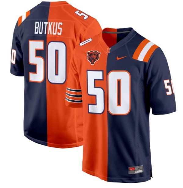 Men's Nike Dick Butkus Jersey Chicago Bears #50 Illinois Fighting Illini Split Football Game All All Stitched