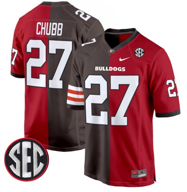 Men's Nike Nick Chubb Jersey Cleveland Browns #27 Georgia Bulldogs Split Football Game All Stitched