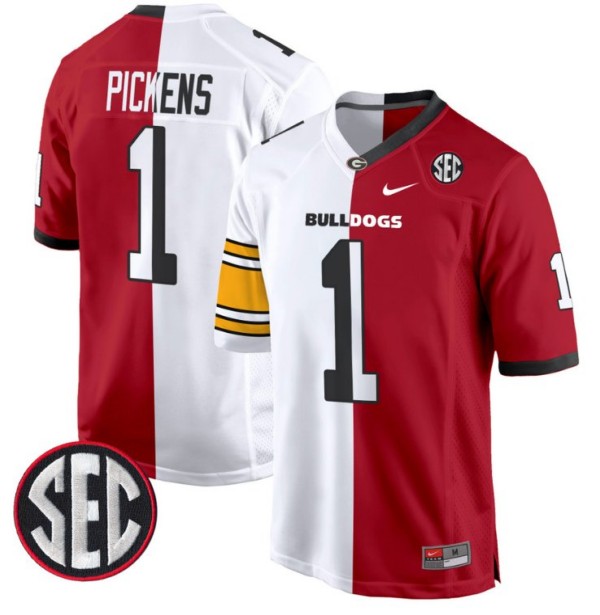 Men's Nike George Pickens Jersey Pittsburgh Steelers #1 Georgia Bulldogs Split Football Game All Stitched