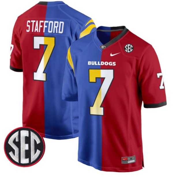 Men's Nike Matthew Stafford Jersey Los Angeles Rams #7 Georgia Bulldogs Split Football Game All Stitched