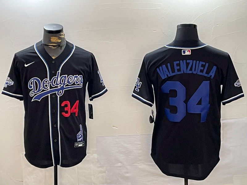 Men's Los Angeles Dodgers #34 Toro Valenzuela Black 2024 World Series Champions Limited Stitched Baseball Jerseys