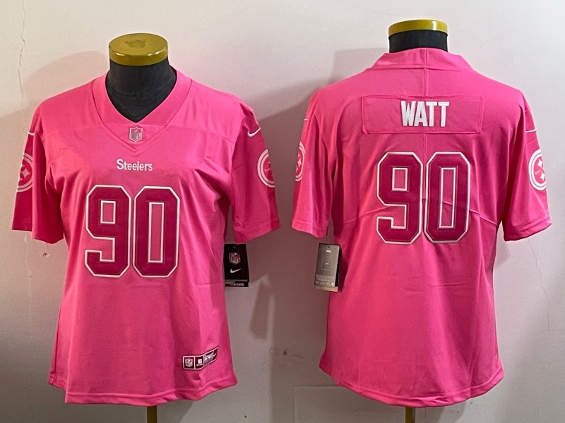 Women's Pittsburgh Steelers #90 TJ Watt Pink Vapor Untouchaable Limited Stitched Jersey