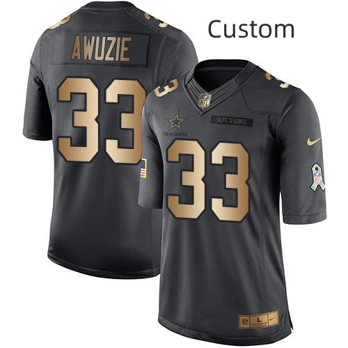 Men's Nike Dallas Cowboys Custom Black Gold Salute To Service Nike Stitched NFL Limited Jersey