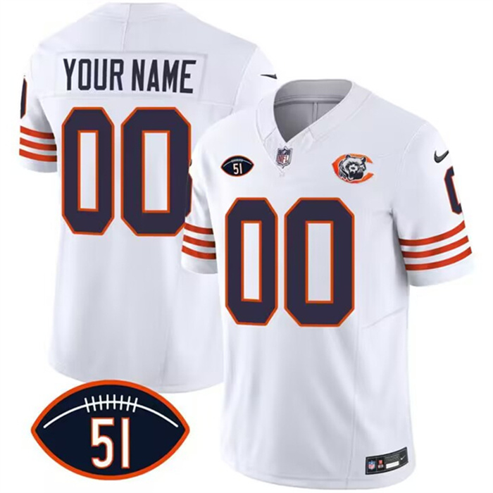 Men's Nike Chicago Bears Customized 2023 F.U.S.E. White Dick Butkus Patch Throwback Limited Stitched Football Jersey