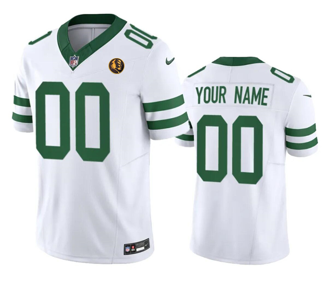 Men's New York Jets Customized White 2023 F.U.S.E. Throwback With John Madden Patch Vapor Limited Stitched Football Jersey