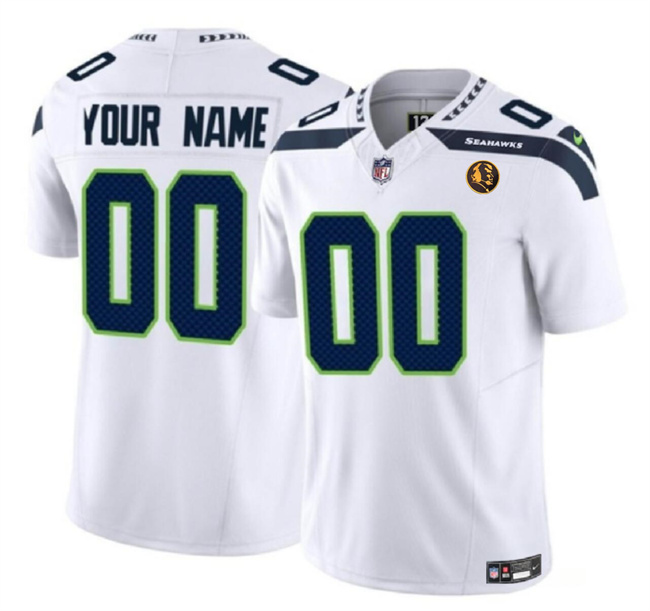 Men's Seattle Seahawks Customized White 2023 F.U.S.E. With John Madden Patch Vapor Limited Stitched Football Jersey