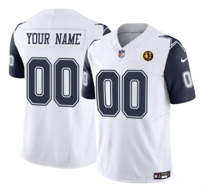 Men's Dallas Cowboys Customized White 2023 F.U.S.E. With John Madden Patch Vapor Limited Stitched Football Jersey