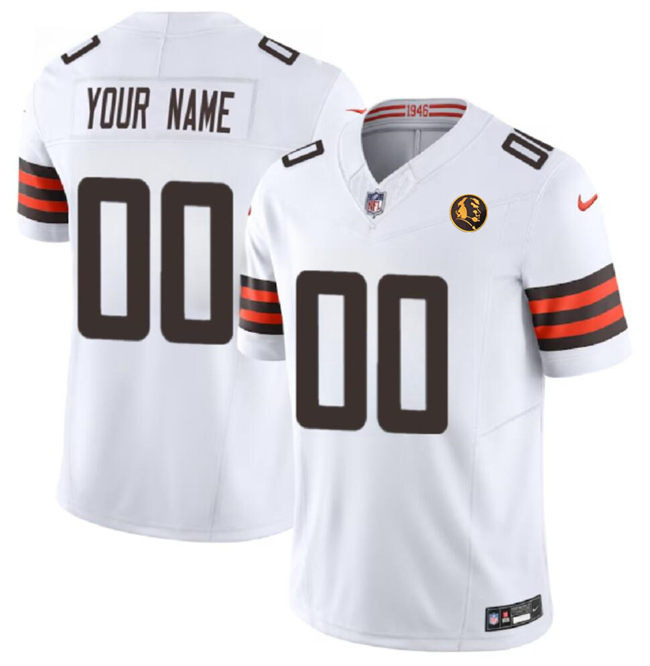 Men's Cleveland Browns Customized White 2023 F.U.S.E. With John Madden Patch Vapor Limited Stitched Football Jersey