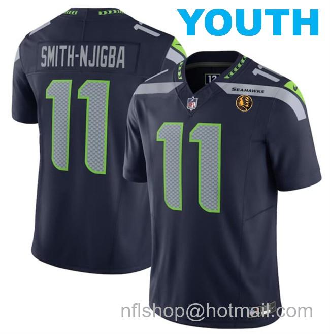 Youth Seattle Seahawks #11 Jaxon Smith-Njigba Navy 2023 F.U.S.E. With John Madden Patch Vapor Limited Stitched Football Jersey