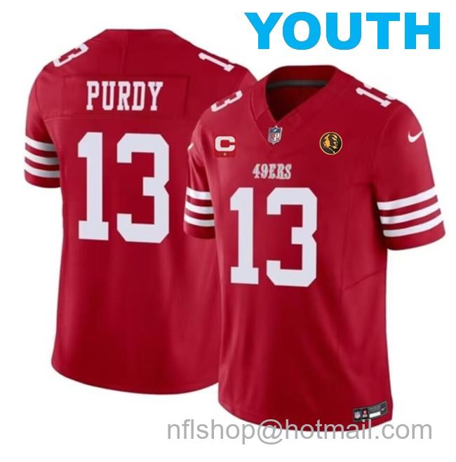 Youth San Francisco 49ers #13 Brock Purdy Red 2023 F.U.S.E. With 1-Star C Patch And John Madden Patch Vapor Limited Stitched Football Jersey