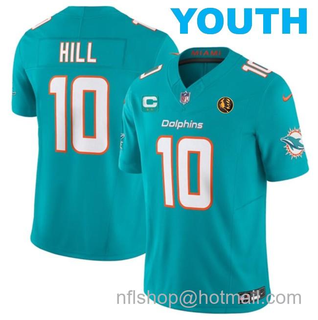 Youth Miami Dolphins #10 Tyreek Hill Aqua 2023 F.U.S.E. With 2-Star C Patch And John Madden Patch Vapor Limited Stitched Football Jersey