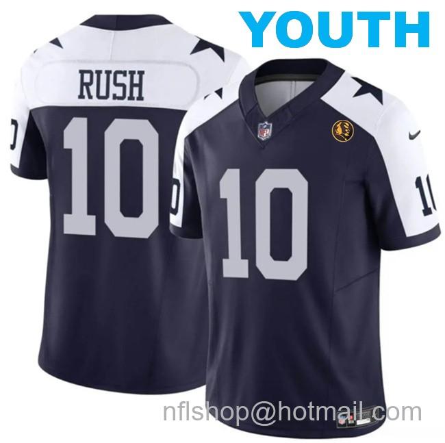 Youth Dallas Cowboys #10 Cooper Rush Navy 2023 F.U.S.E. With John Madden Patch Thanksgiving Vapor Limited Stitched Football Jersey