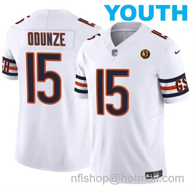 Youth Chicago Bears #15 Rome Odunze White 2023 F.U.S.E. With John Madden Patch Vapor Limited Stitched Football Jersey