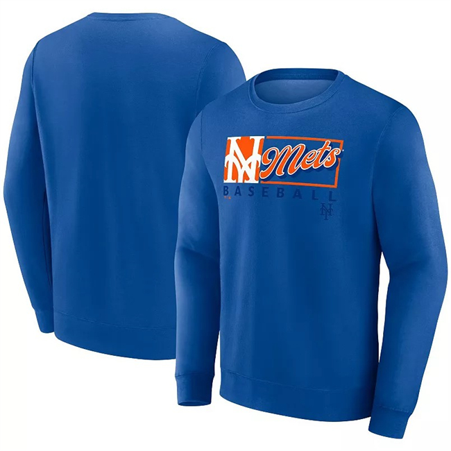 Men's New York Mets Blue Focus Fleece Pullover Sweatshirt