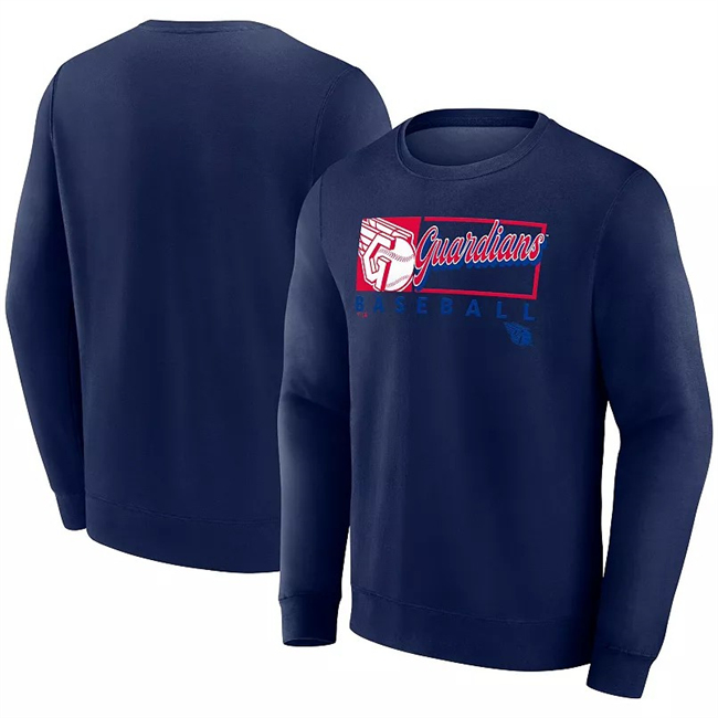 Men's Cleveland Guardians Navy Focus Fleece Pullover Sweatshirt