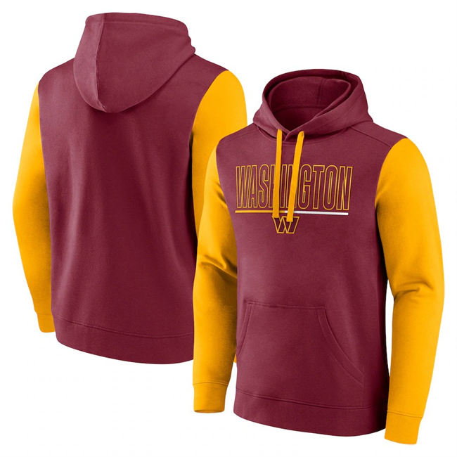 Men's Washington Commanders Burgundy Gold Outline Pullover Hoodie