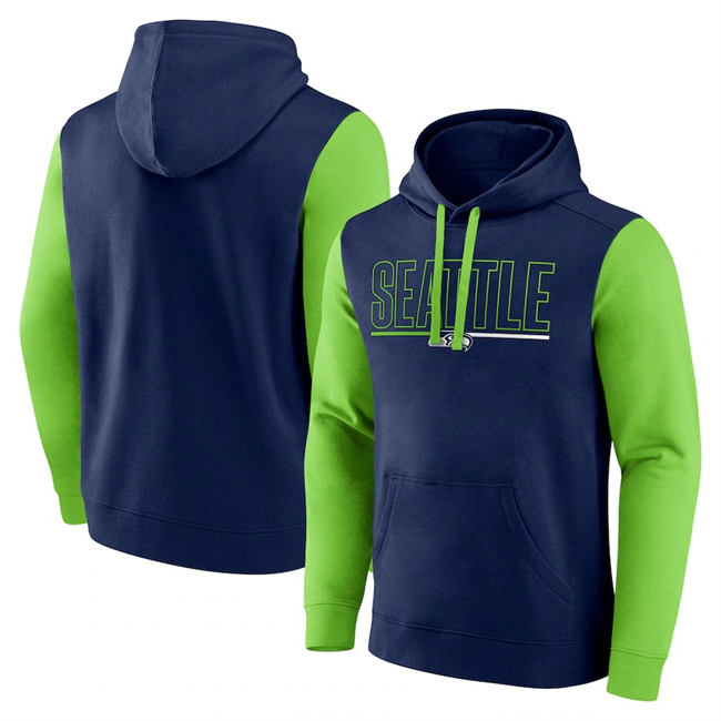 Men's Seattle Seahawks Navy Neon Green Outline Pullover Hoodie