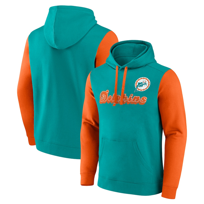 Men's Miami Dolphins Aqua Orange Fleece Pullover Hoodie