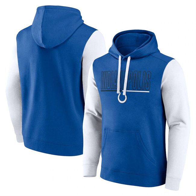 Men's Indianapolis Colts Blue White Outline Pullover Hoodie