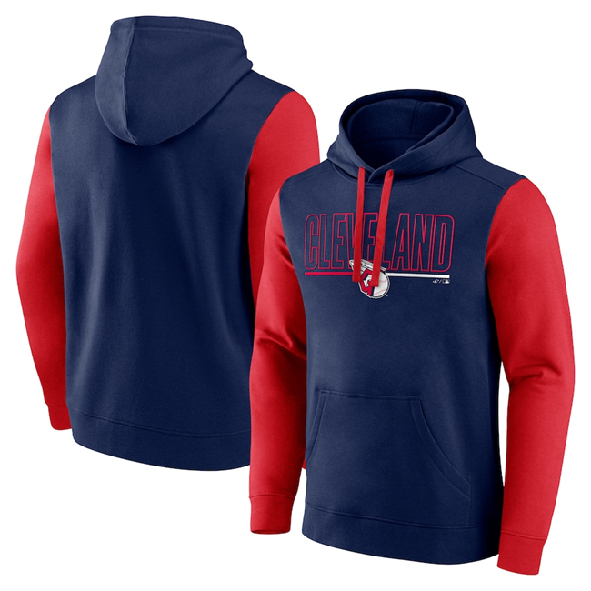 Men's Cleveland Guardians Navy Outline Fleece Pullover Hoodie