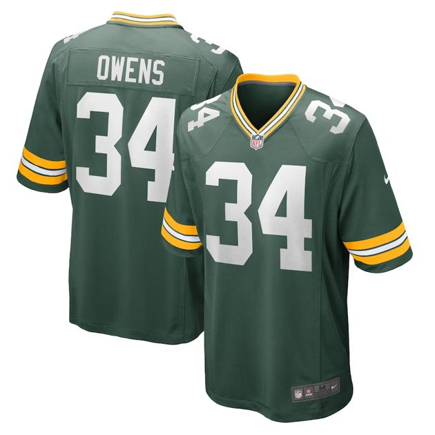 Men's Green Bay Packers #34 Jonathan Owens Green Game Football Stitched Jersey