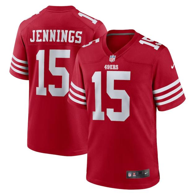 Men's San Francisco 49ers #15 Jauan Jennings Scarlet Game Football Stitched Jersey