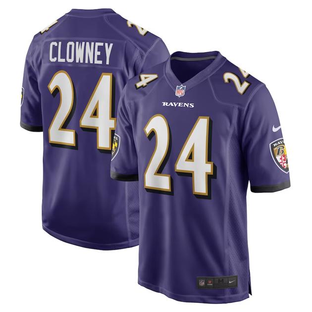 Men's Baltimore Ravens #24 Jadeveon Clowney Purple Game Football Stitched Jersey