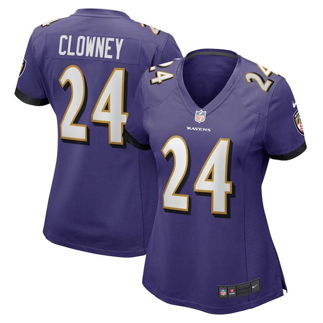 Women's Baltimore Ravens #24 Jadeveon Clowney Purple Game Football Stitched Jersey