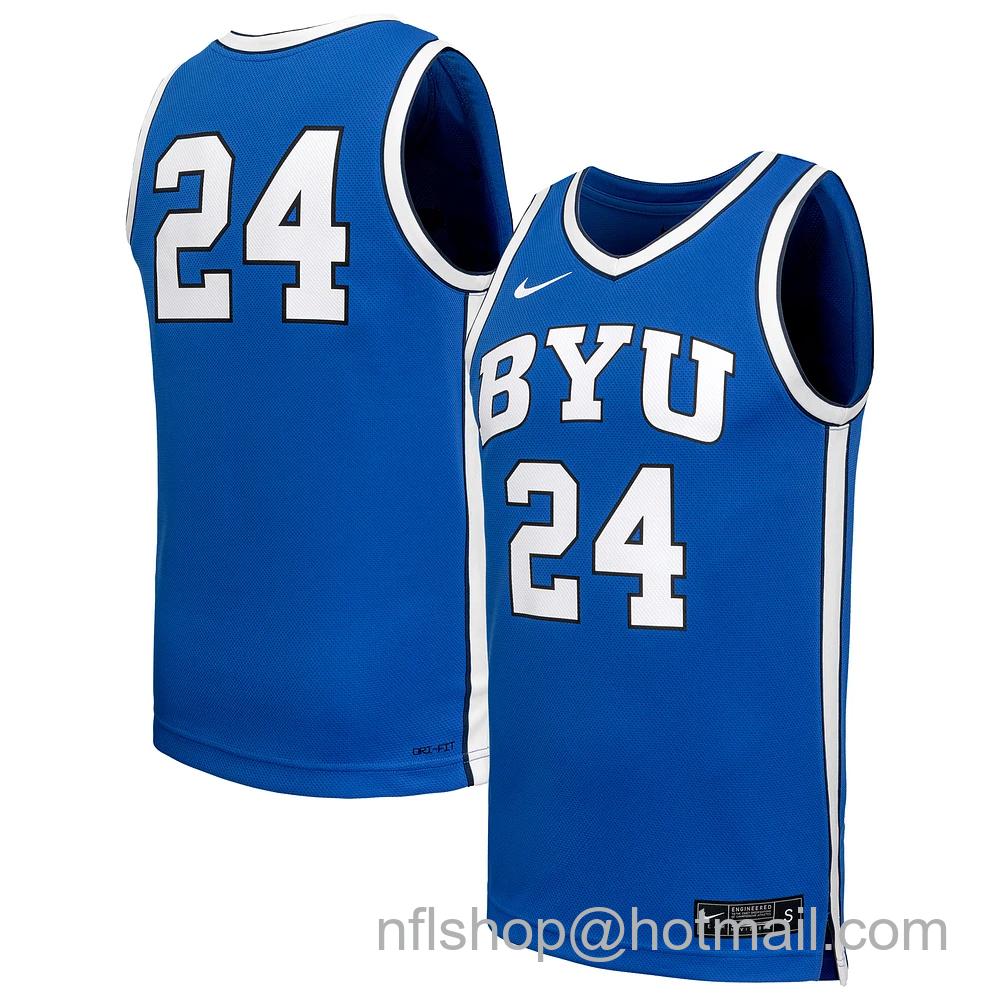 Men's Nike #24 Royal BYU Cougars Replica Basketball Jersey