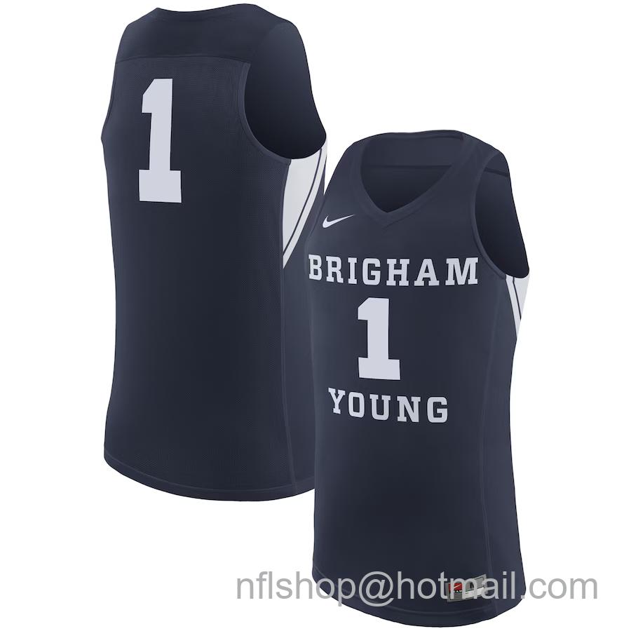 Men's Nike BYU Cougars Navy #1 College Replica Basketball Jersey