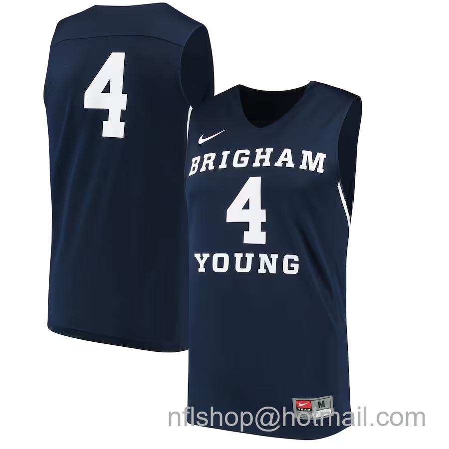 Men's Nike #4 BYU Cougars College Basketball Replica Jersey - Navy