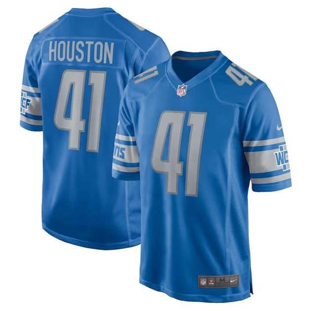 Men's Detroit Lions #41 James Houston Blue Game Football Stitched Jersey