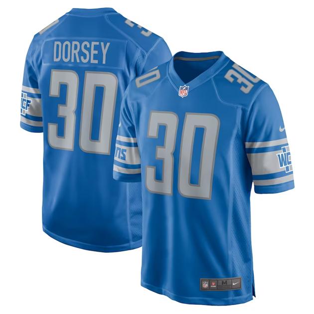 Men's Detroit Lions #30 Khalil Dorsey Game Football Stitched Jersey